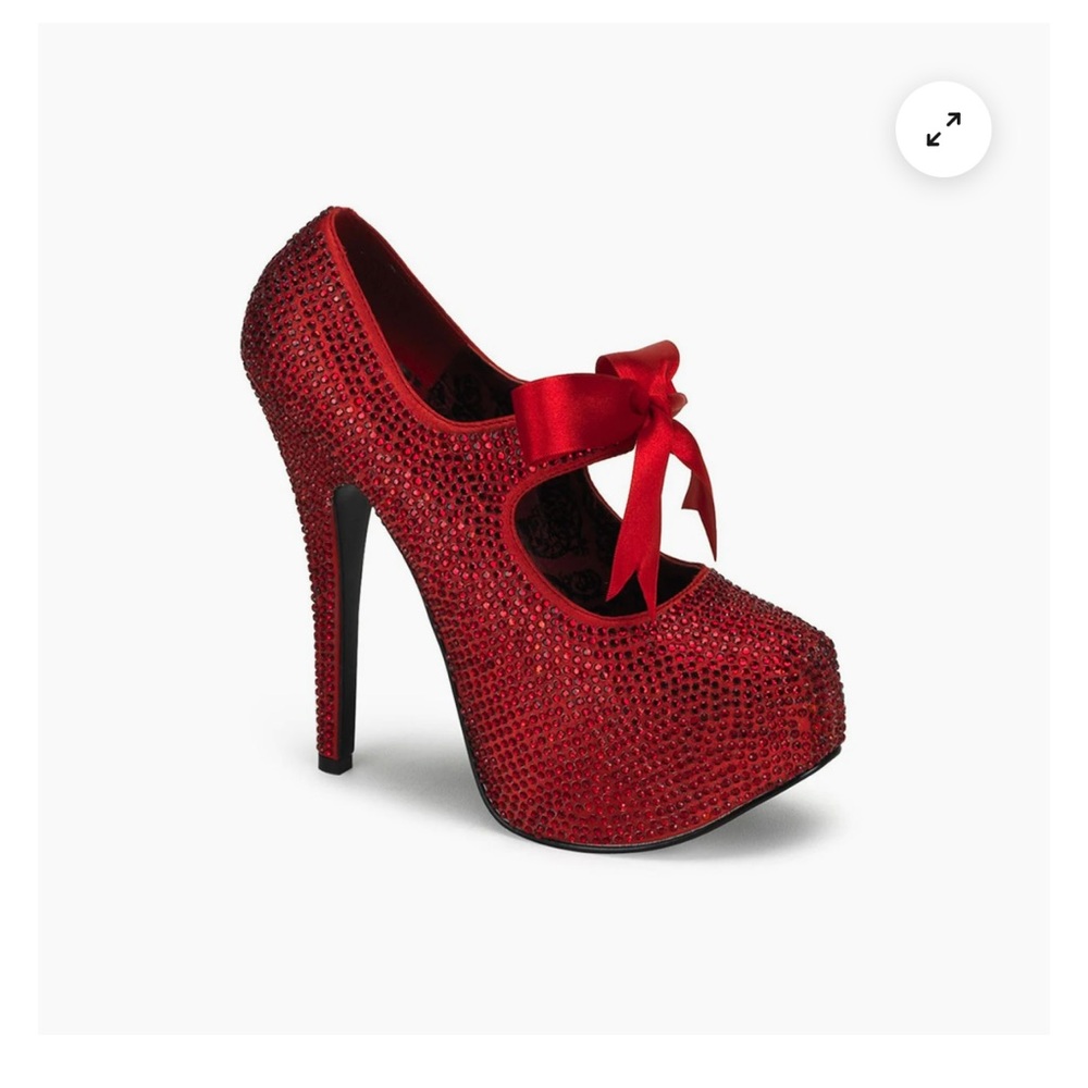 Bordello Red and Black Glitter Heels with Ribbon Detail